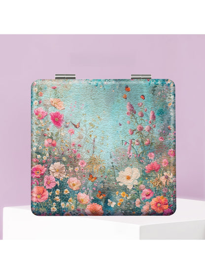 Mirroray - Foldable Floral Print Glass Makeup Mirror