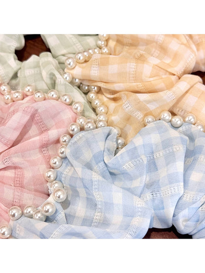 Gifty - Tartan Scrunchies with Beads Large