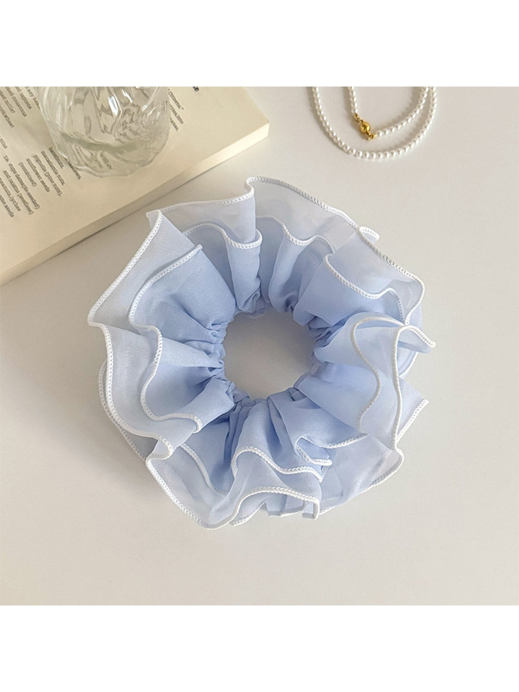 Gifty - Layered Mesh Contrast Trim Fabric Scrunchie