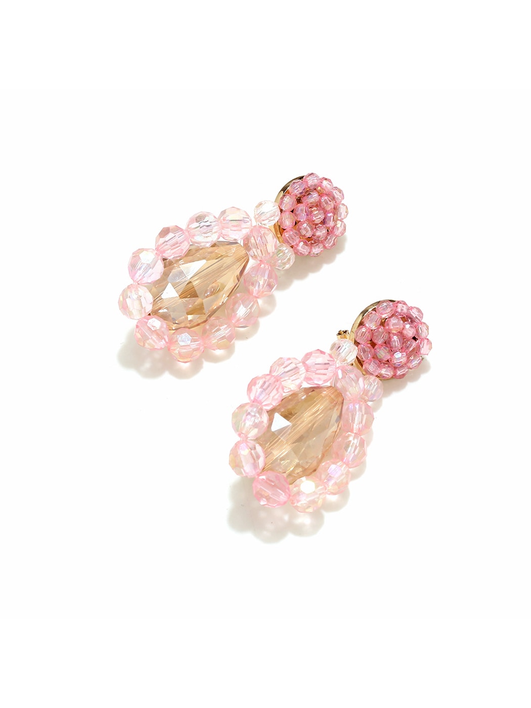 Earedge - Floral Beaded Teardrop Drop Statement Earrings