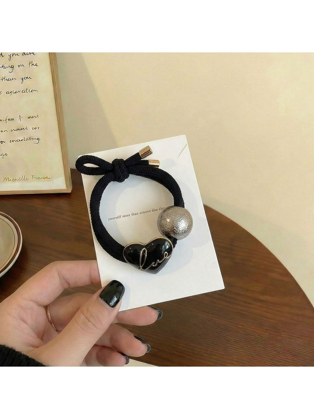 Gifty - Double Strand Heart Letter Decorative Hair Tie
