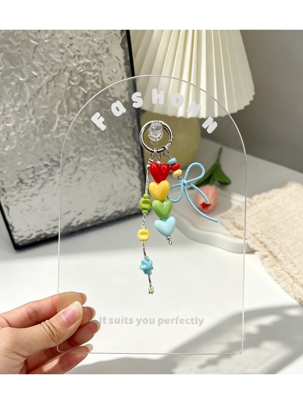 Keypus - Acrylic Heart and Bow Charm Chain Keychain