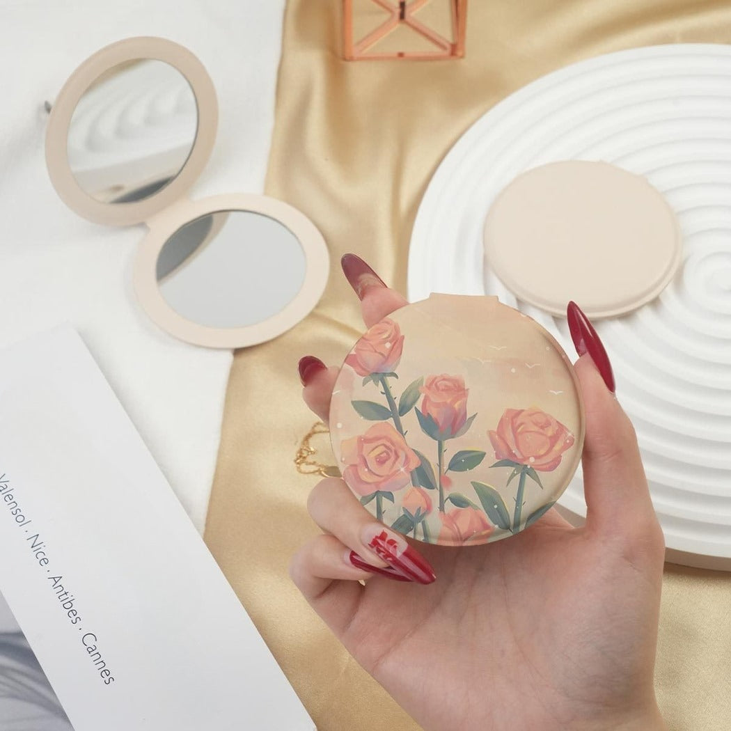 Mirroray - Round PU Cover Folding Touch Up Makeup Mirror