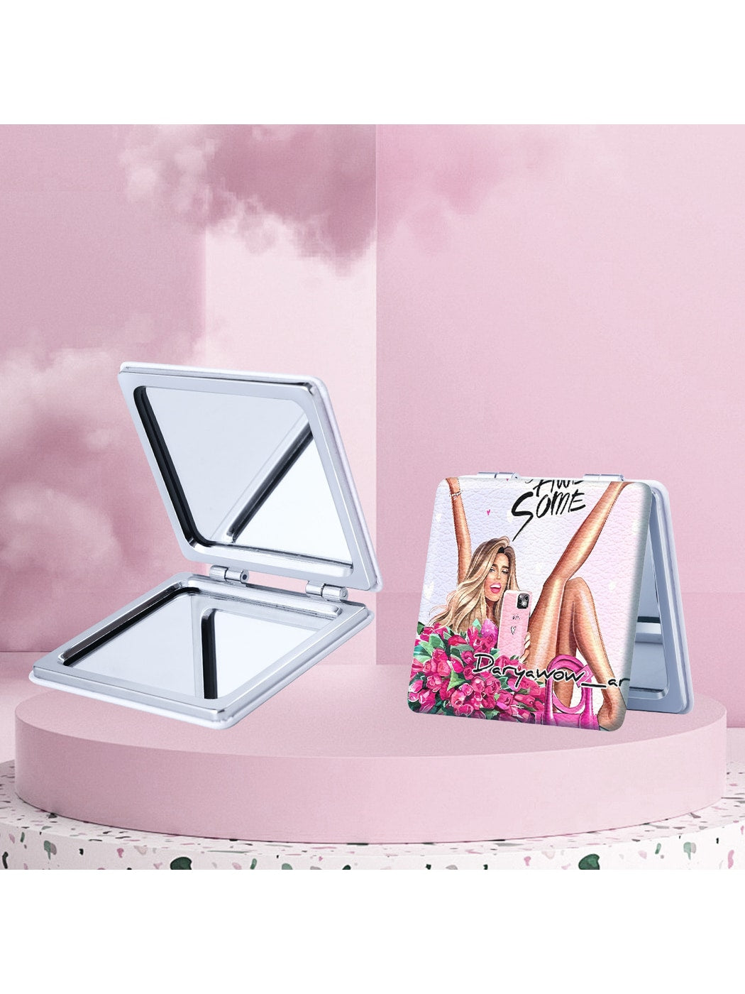 Mirroray - Cartoon Woman Print Makeup Mirror