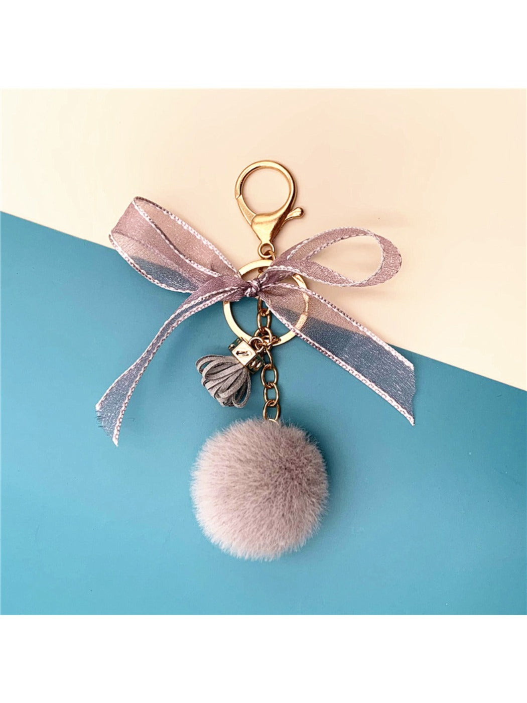 Keypus - Lace Bow Pompom Bag Charm Keychain