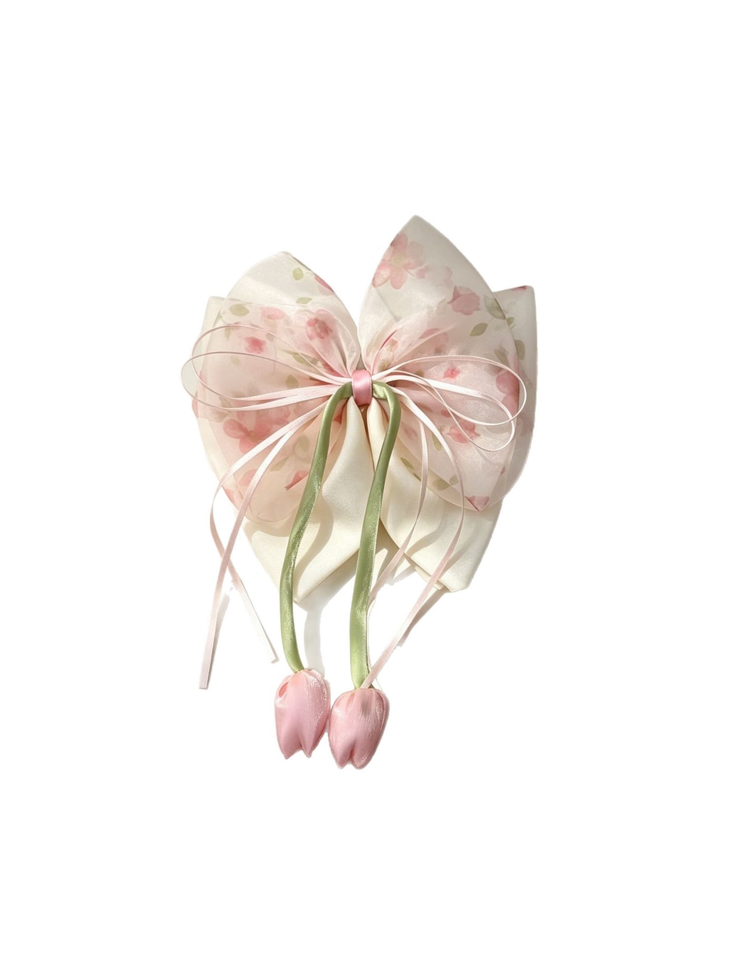 Beau - Tulip Bow Ribbon Ponytail Floral Hair Clip