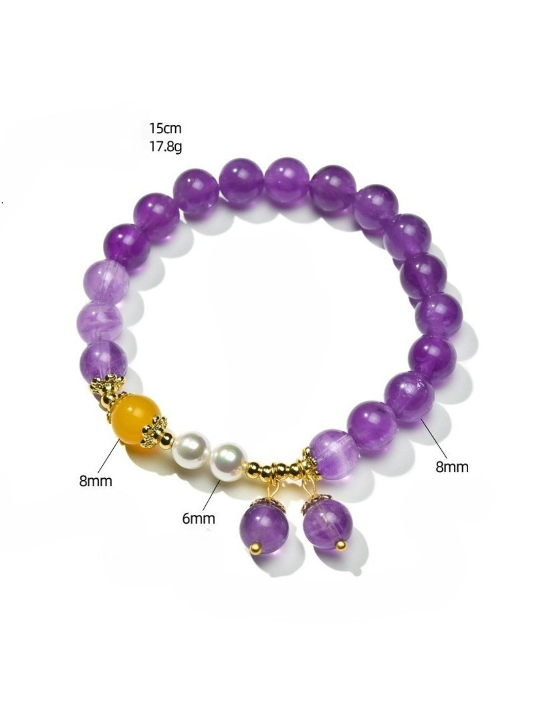 Purple crystal beads with reflective facets on Lovra bracelet