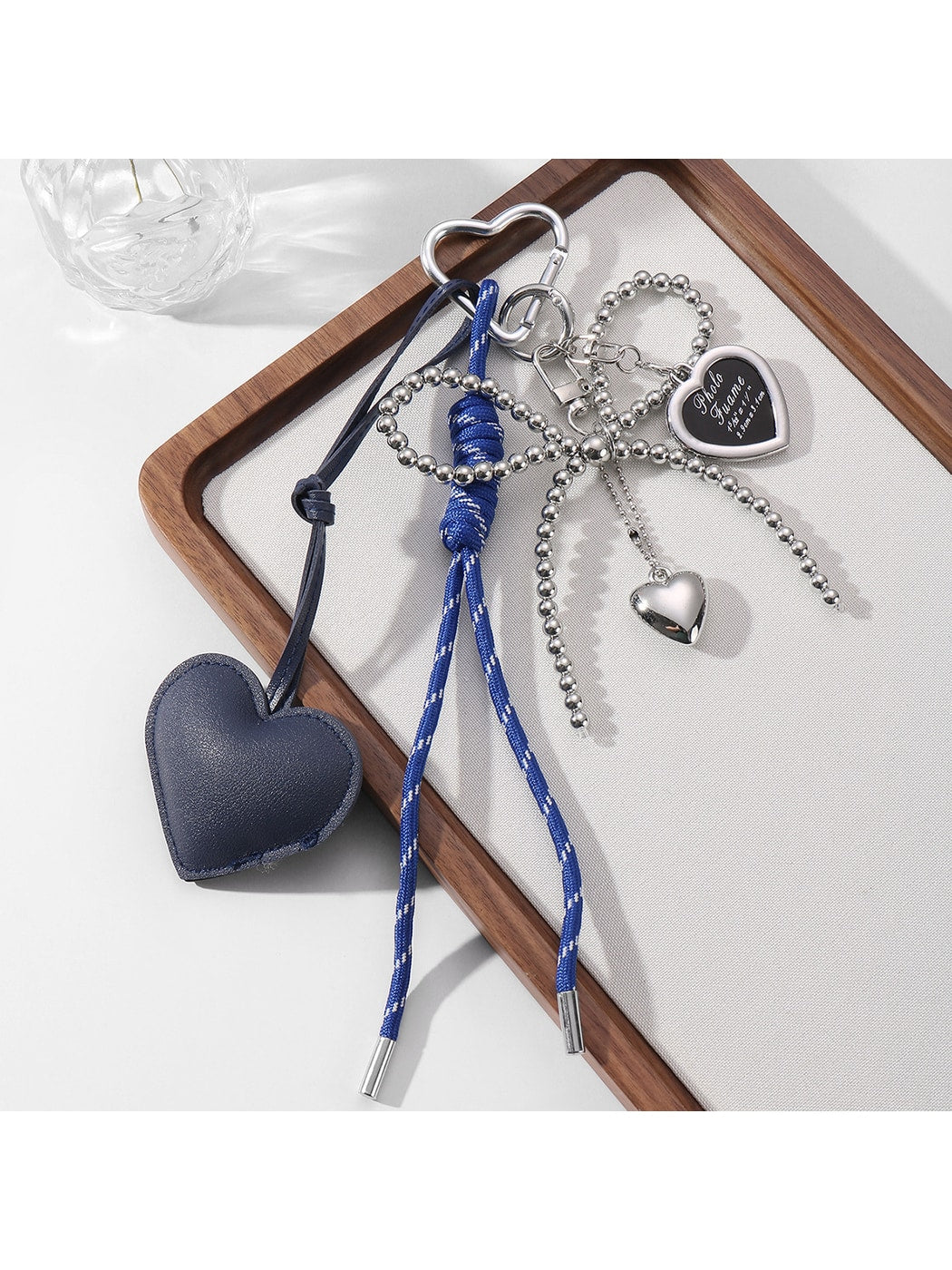 Keypus - Faux Leather Heart and Beaded Bow Charm Keychain