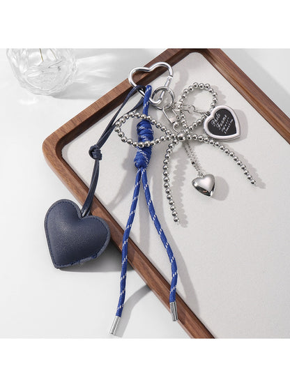 Keypus - Faux Leather Heart and Beaded Bow Charm Keychain