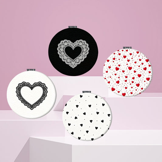 Mirroray - Round Heart Pattern Folding Makeup Mirror