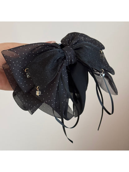 Beau - Polka Dot Ribbon Bow Detail Hair Claw Clip