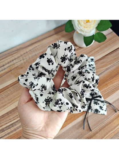 Gifty - Ink Wash Floral Polyester Fabric Scrunchie