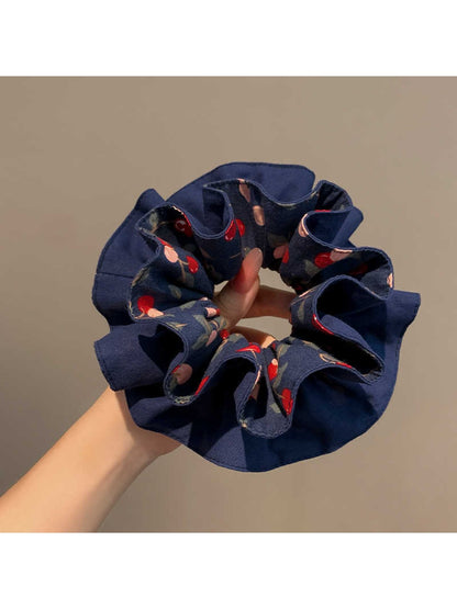 Gifty - Blue Cherry Hair Scrunchie Hair Tie