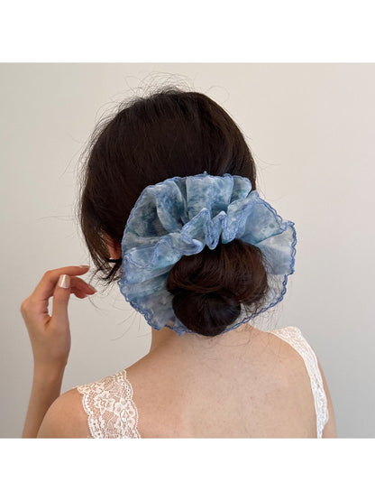 Gifty - Blue Wash Print Polyester Scrunchie Hair Tie