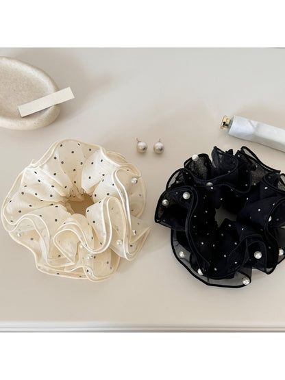 Gifty - Polka Dot Mesh Ruffle High Stretch Scrunchie