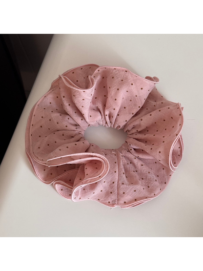 Gifty - Polka Dot Ruffle Trim Fabric Scrunchie