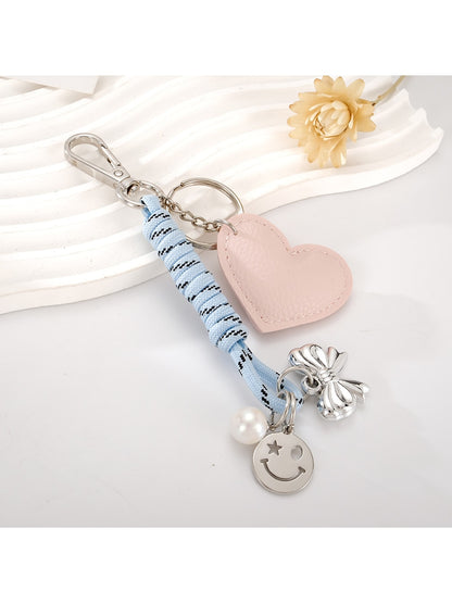 Keypus - Smiley Pendant PU Leather Heart Bag Charm Keychain