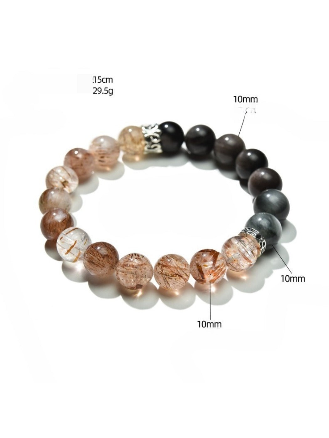Side view of Lovra Crystal Obsidian Beaded Bracelet highlighting round black obsidian beads