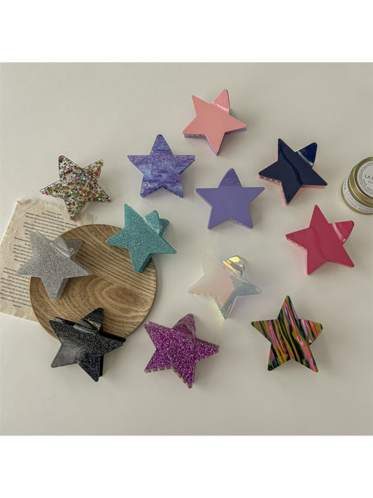 Beau five point star shaped claw clip in glossy black plastic