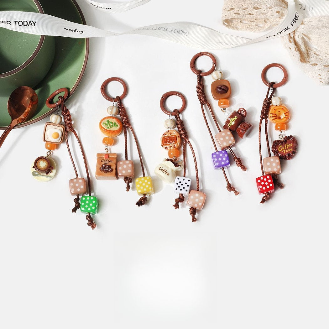 Keypus - Coffee Motif Dice Pendant Bag Charm Keychain