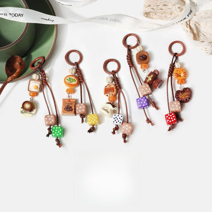 Keypus - Coffee Motif Dice Pendant Bag Charm Keychain