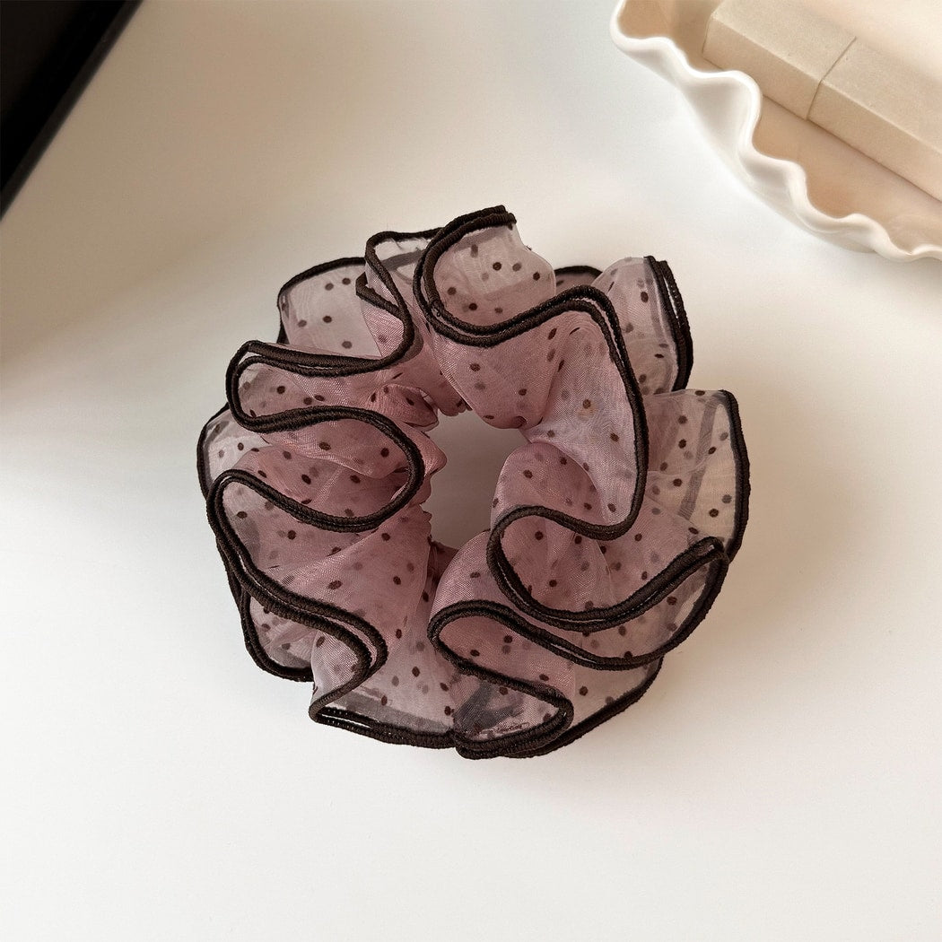 Gifty - Polka Dot Mesh Ruffled Polyester Scrunchie