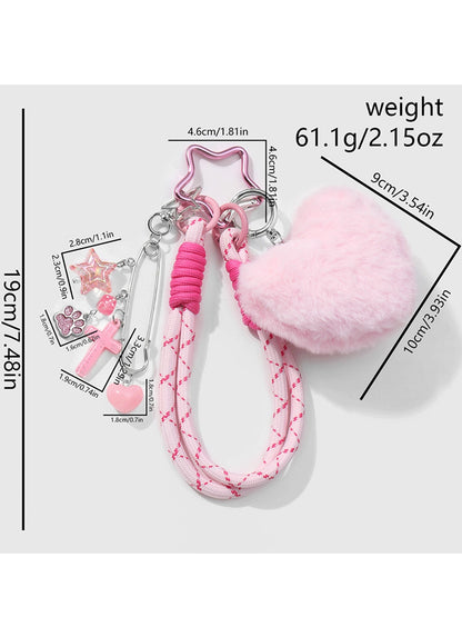 Keypus - Y2K Plush Heart Bow Charm Keychain Bag Charm