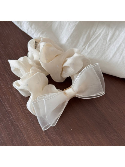 Gifty - Heart Polka Dot Sheer Textured Fabric Scrunchie