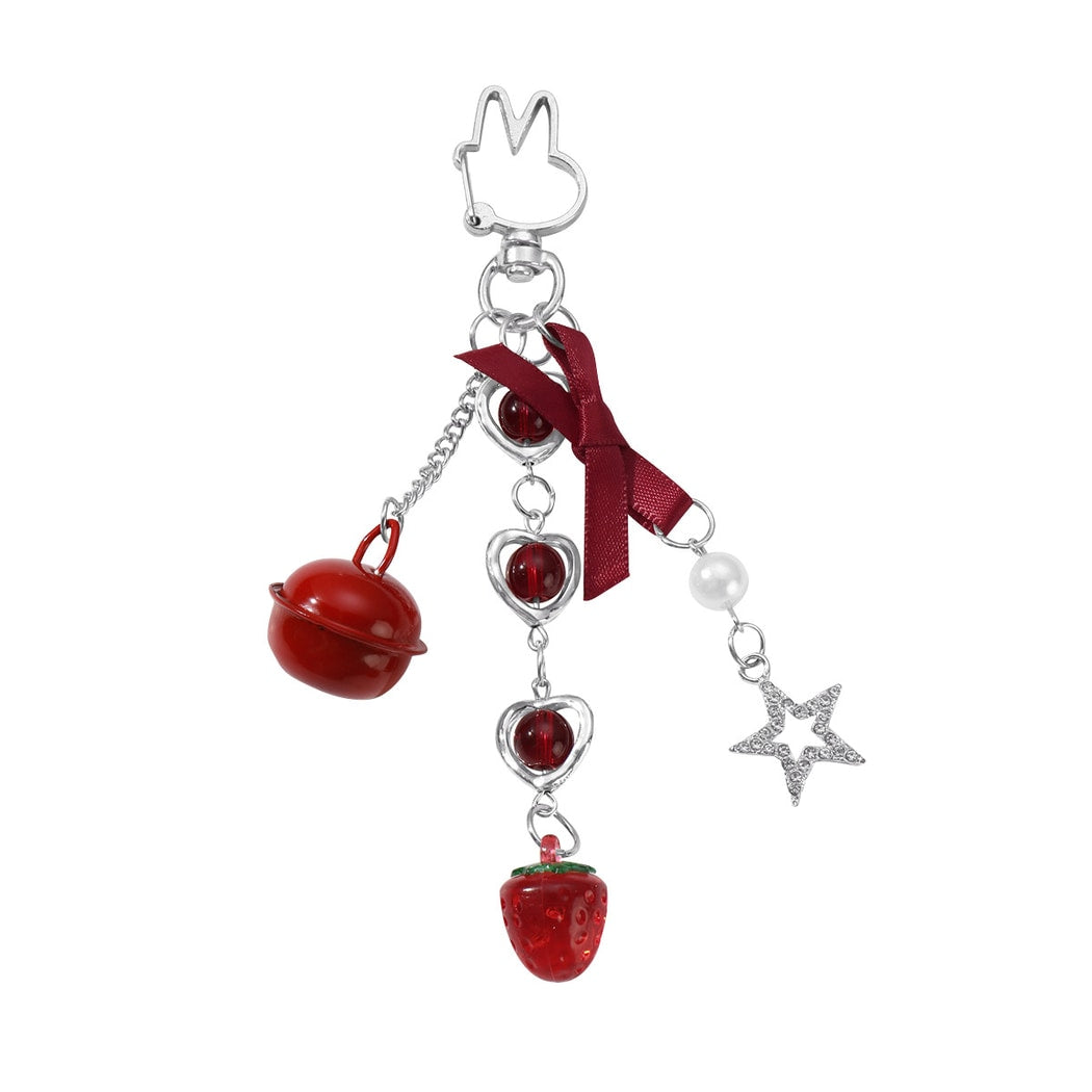 Keypus - Red Bow and Strawberry Pendant Keychain