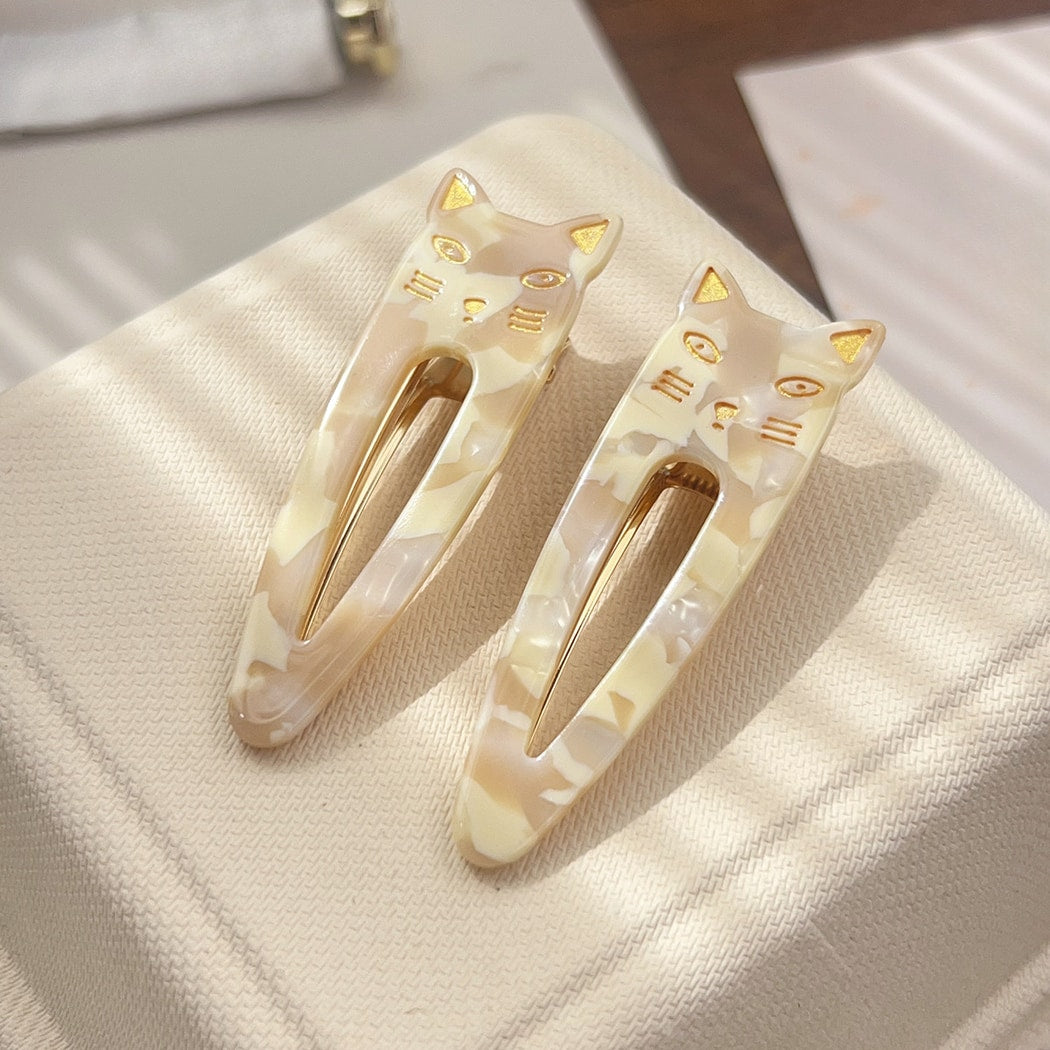 Beau - Glossy Printed Cat Detail Hair Clip Set