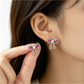 Earedge - Bow Detail Double Teardrop Alloy Stud Earrings