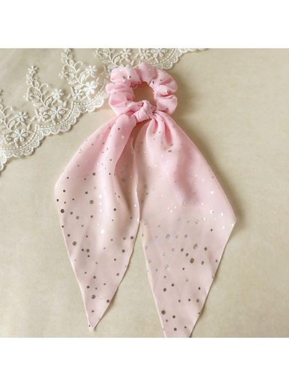 Gifty - Knotted Ribbon Dot Detail Hair Scrunchie