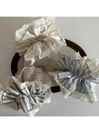 Gifty - Striped Lace Double Layer Hair Scrunchie