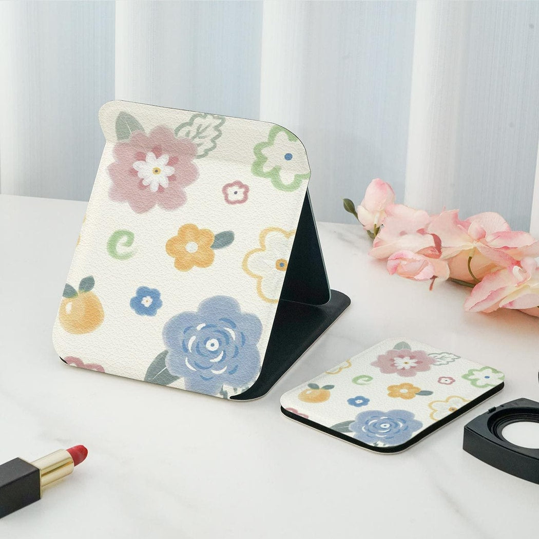 Mirroray - Floral Print Double-Sided Print Folding Makeup Mirror