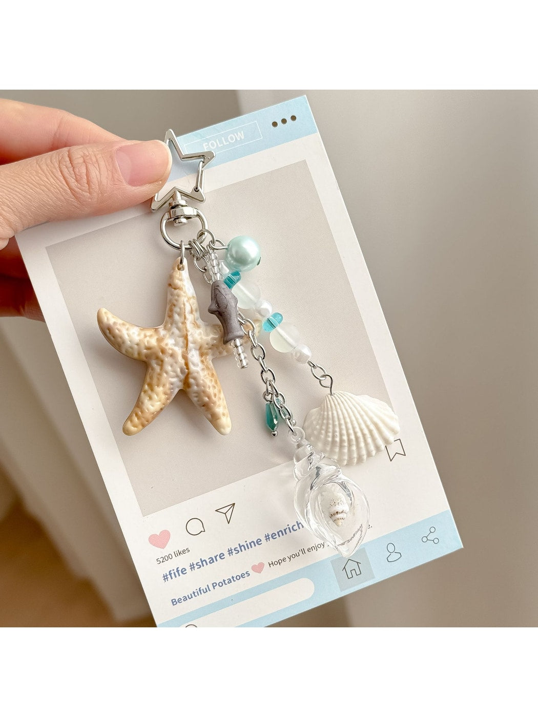 Keypus - Ocean Style Beaded Starfish Shell Bag Keychain