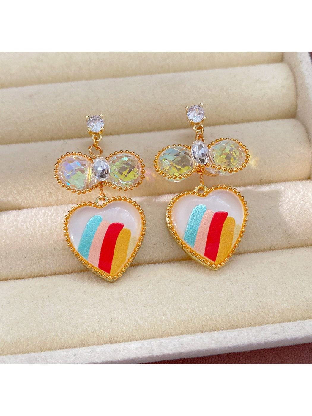 Earedge - Vintage Enamel Strawberry and Heart Stud Earrings
