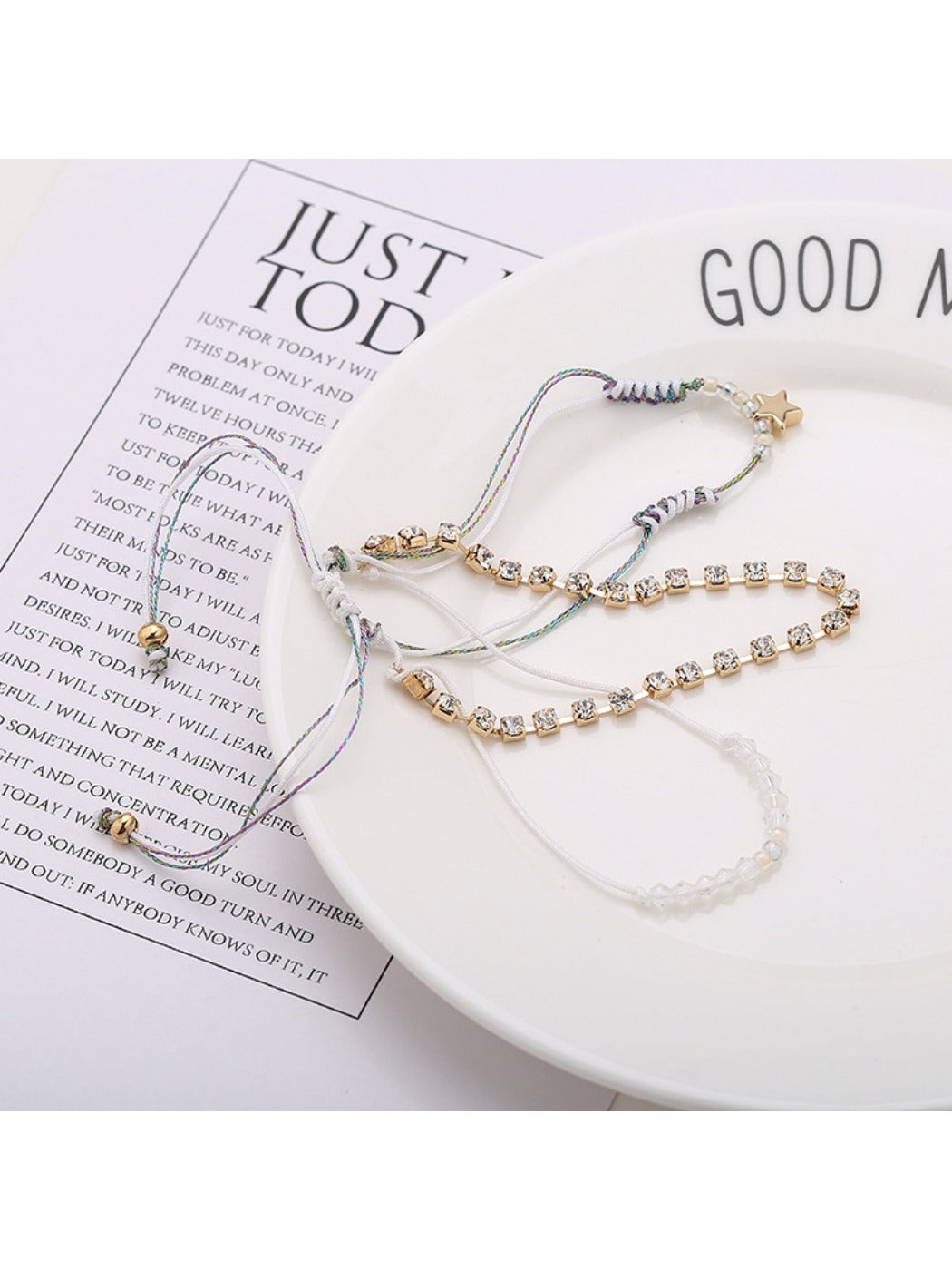 Side view of Lovra Five Point Star Bead Woven Bracelet highlighting bead texture