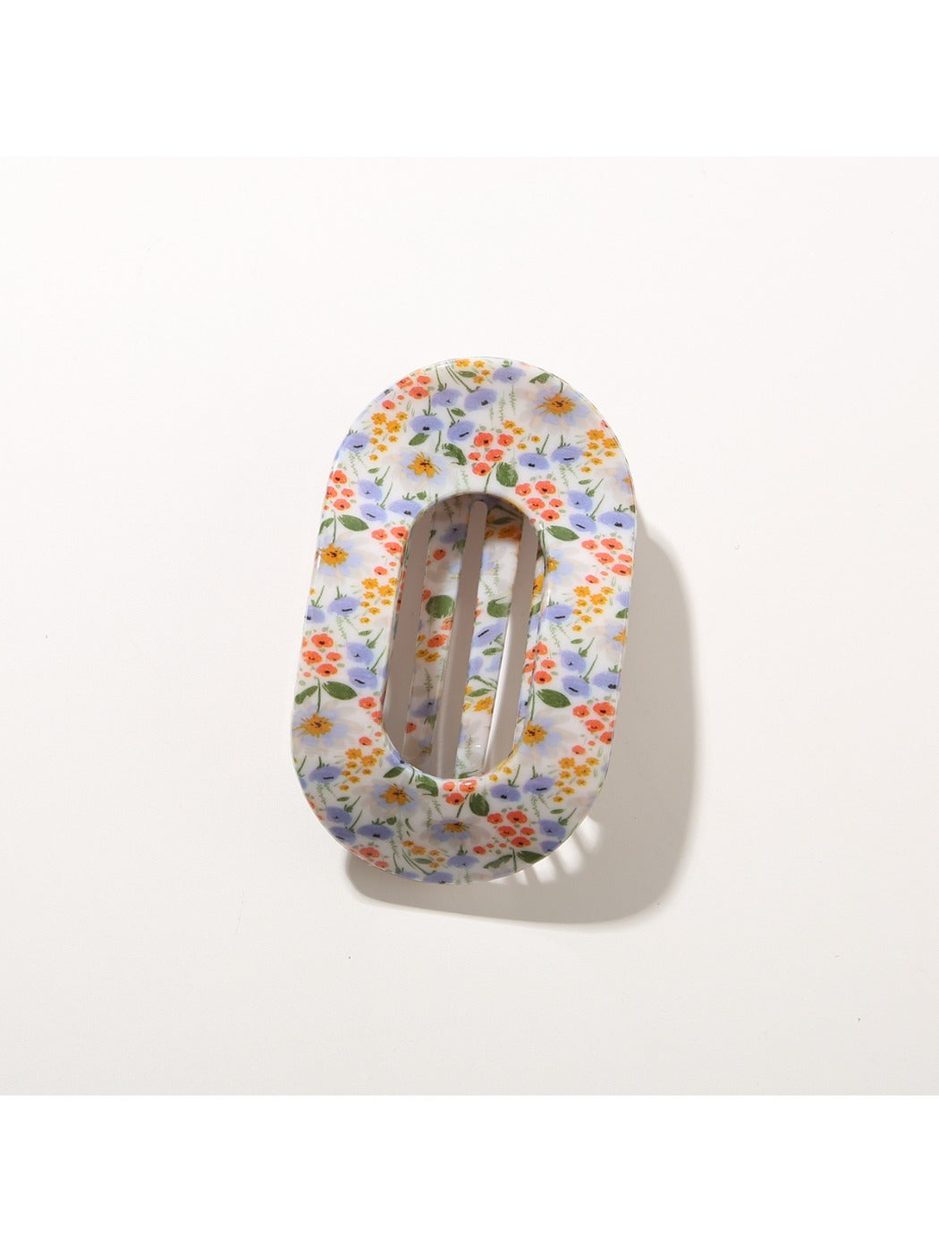 Top view of Beau hair clip displaying full patterned surface and smooth edges