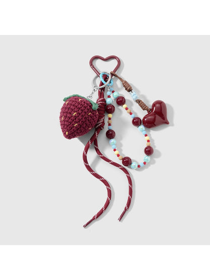 Keypus - Y2K Beaded Strawberry Heart Bag Charm Keychain