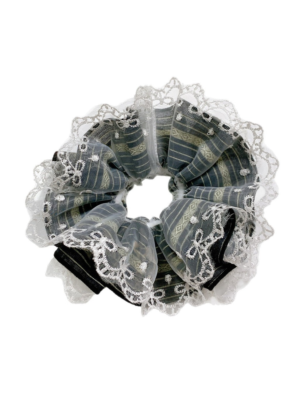 Gifty - Lace Trim Checkered Scrunchie for Women