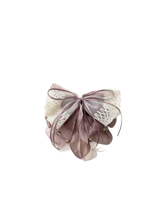 Beau - Lace Bow Mesh Ribbon Tail Claw Clip