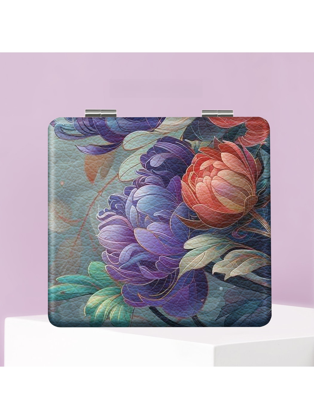 Mirroray - Floral Print PU Folding Tabletop Mirror