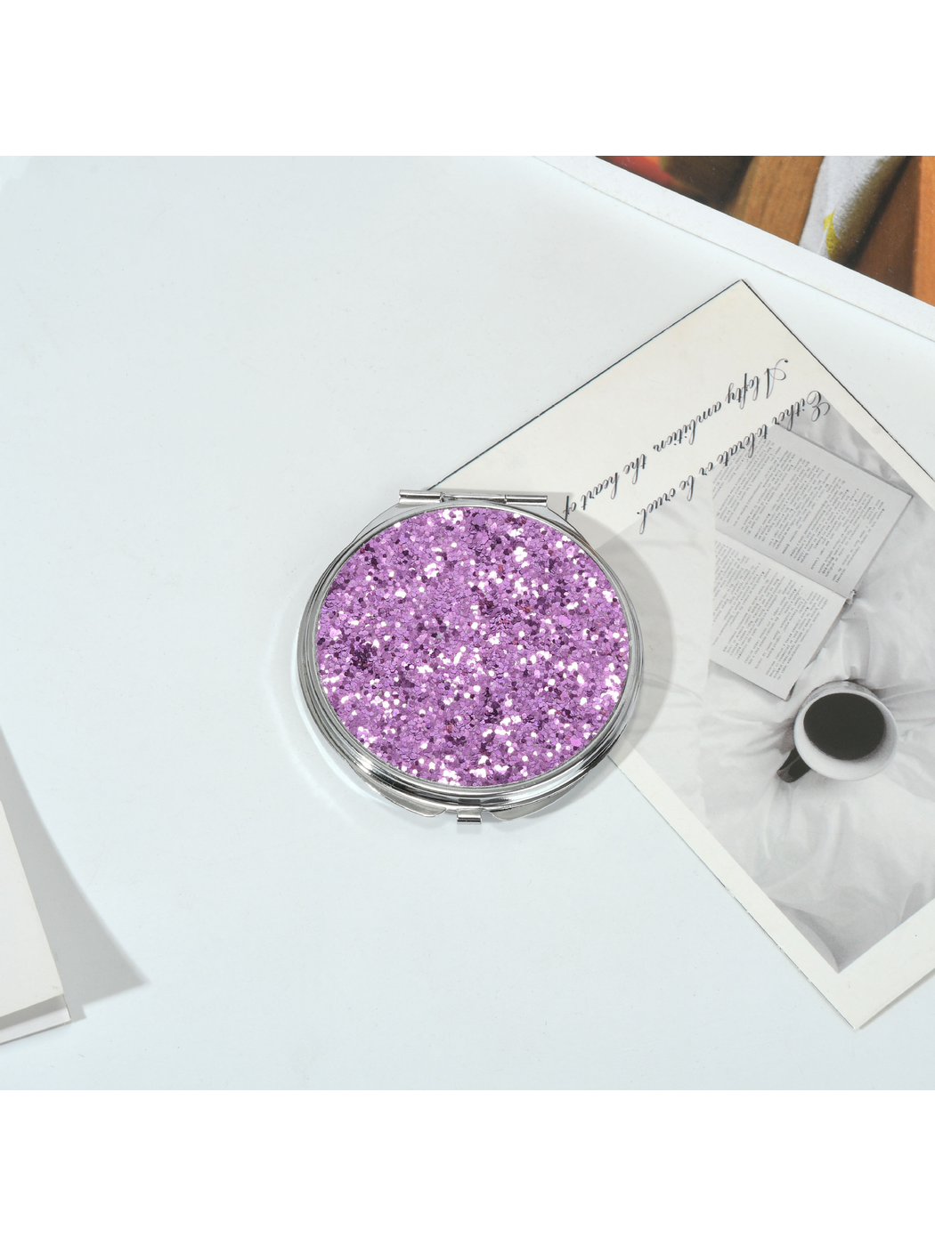 Mirroray - Portable Sequin-Look Round Compact Mirror