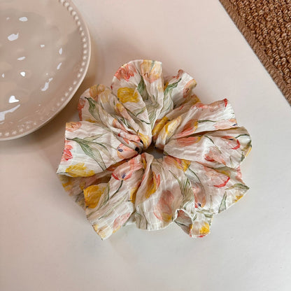 Gifty - Pleated Floral Print Polyester Scrunchie