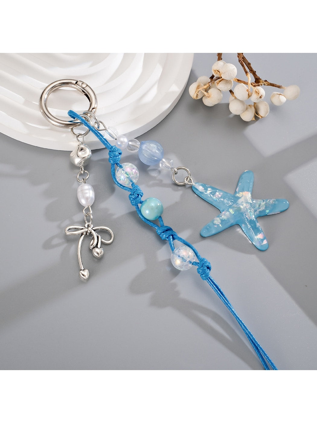 Keypus - Beaded Starfish Phone Strap Charm Alloy Keychain