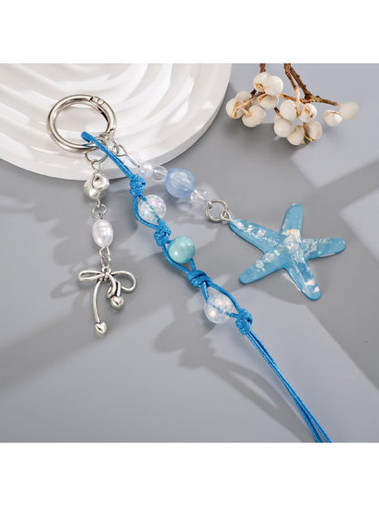 Keypus - Beaded Starfish Phone Strap Charm Alloy Keychain