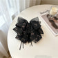 Beau - Layered Bow Floral Pattern Ponytail Claw Clip