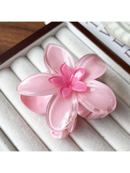 Beau - Glossy Flower Shape Plastic Alloy Claw Clip