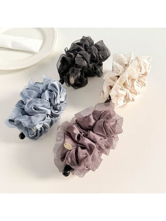 Beau - Bubble Pleated Mesh Flower Bud Banana Clip