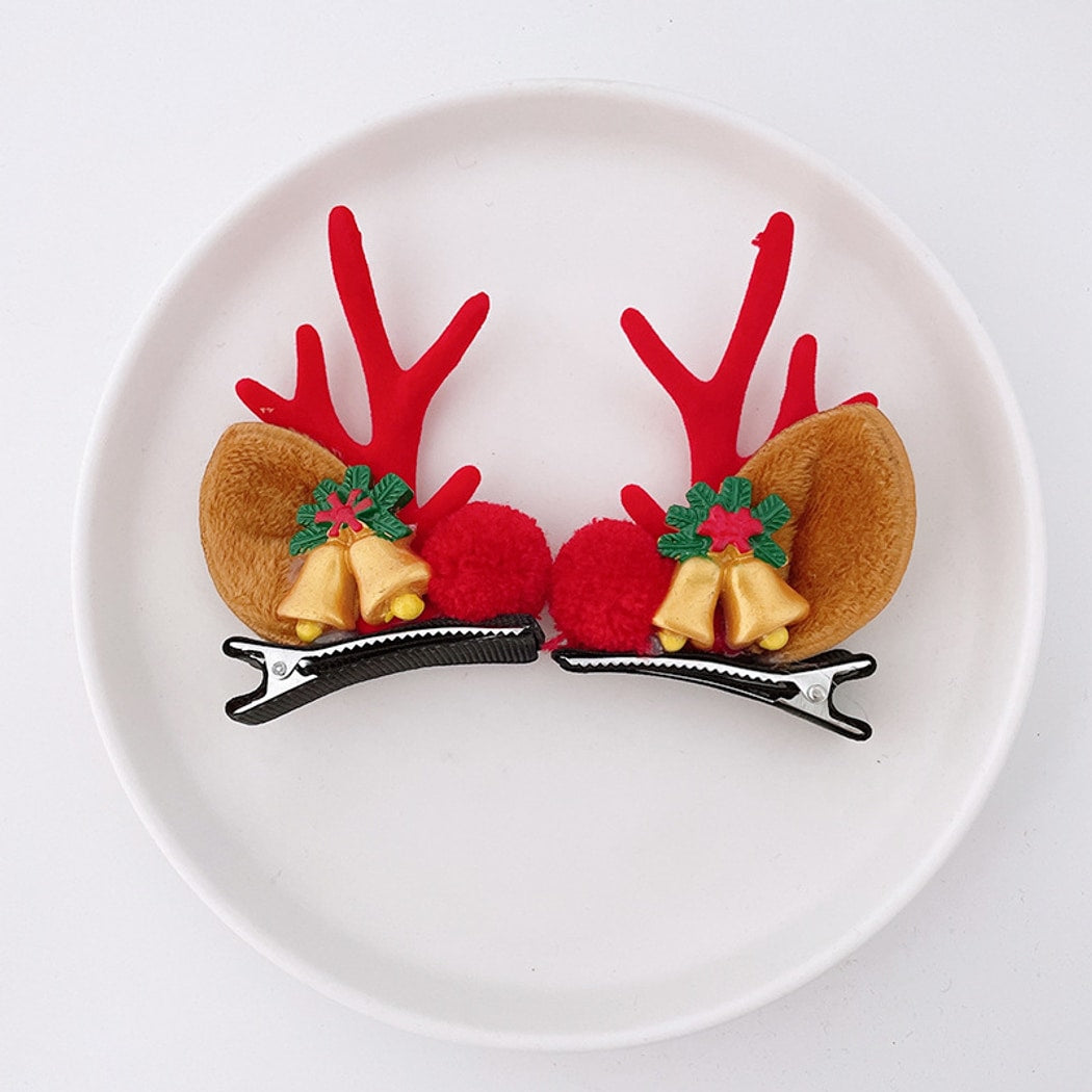 Beau - Christmas Deer Antler Glitter Bow Hair Clip